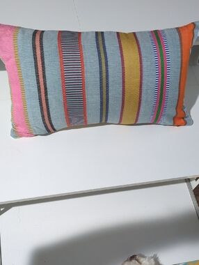 West Elm Multicolor Striped Lumbar Pillow cover  Blue, Pink, Orange & Gold